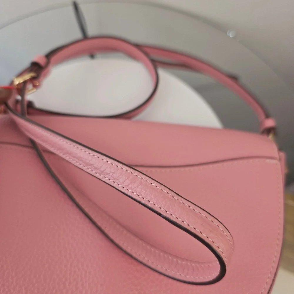 Coach Ellen Saddle Flap Pebble Leather Crossbody Bag Bubblegum Pink